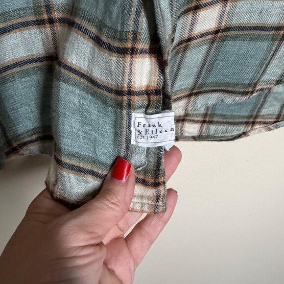 Frank & Eillen Finbar Flannel Button Up Shirt Green Plaid Womens Size M Linen - Picture 5 of 10